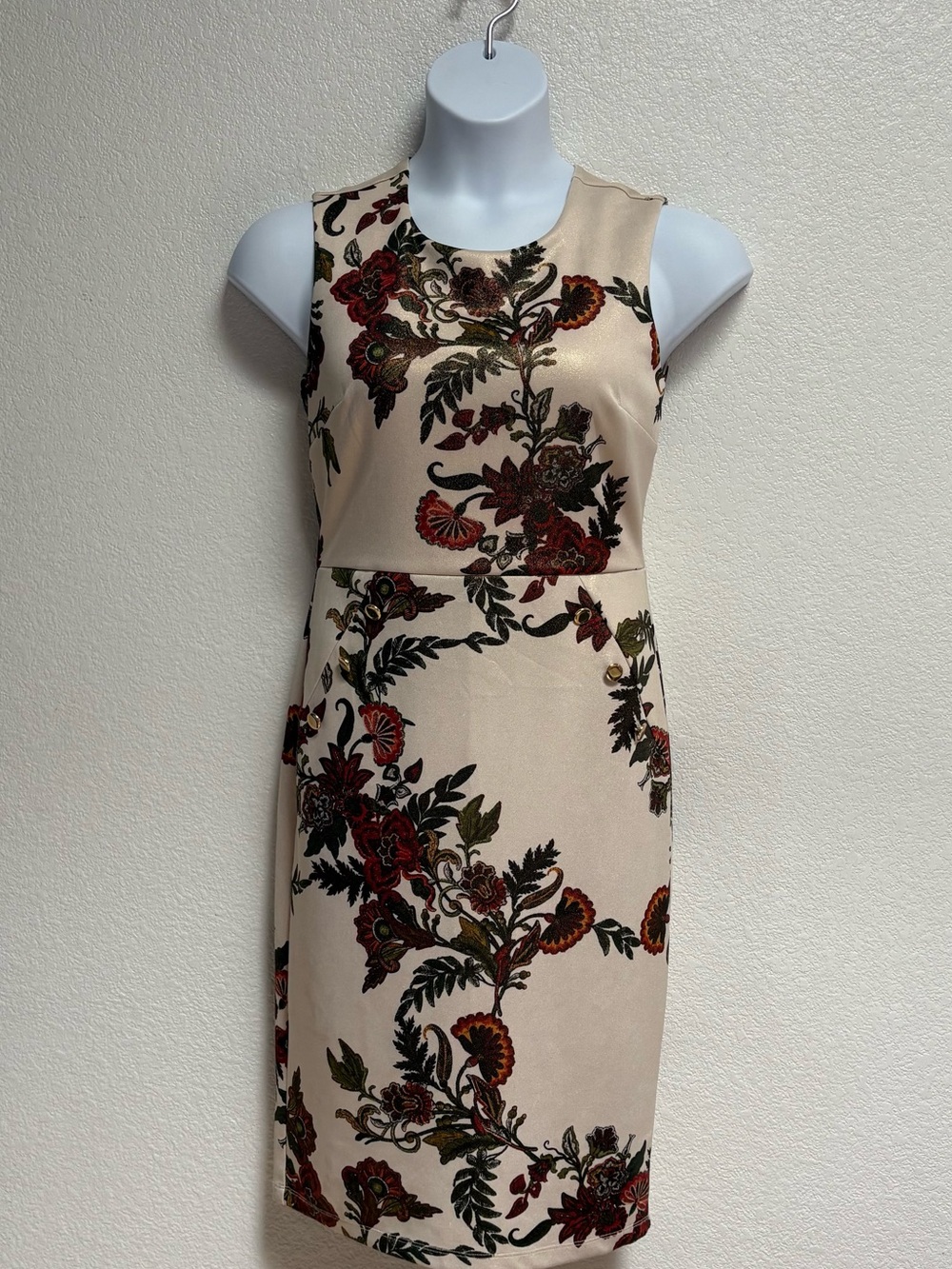 Enfocus Studio Beige Floral Midi Sheath Dress